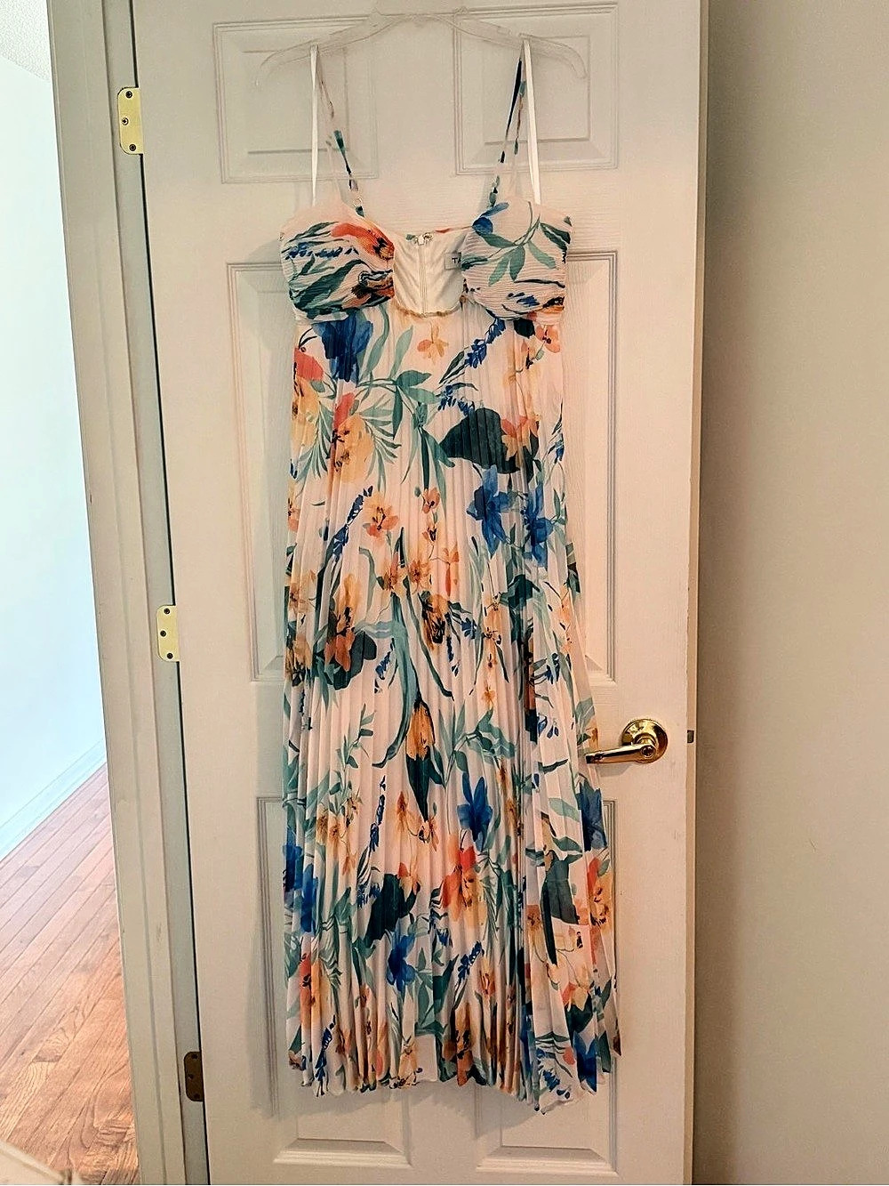 Taylor  Floral Pleated Maxi Dress in Cream, Pink,Yellow & Blue